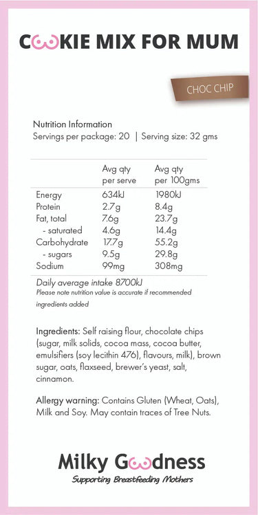 Chocolate Chip Lactation Cookie Packet Mix Lactation Cookies from Milky Goodness maternity store australia